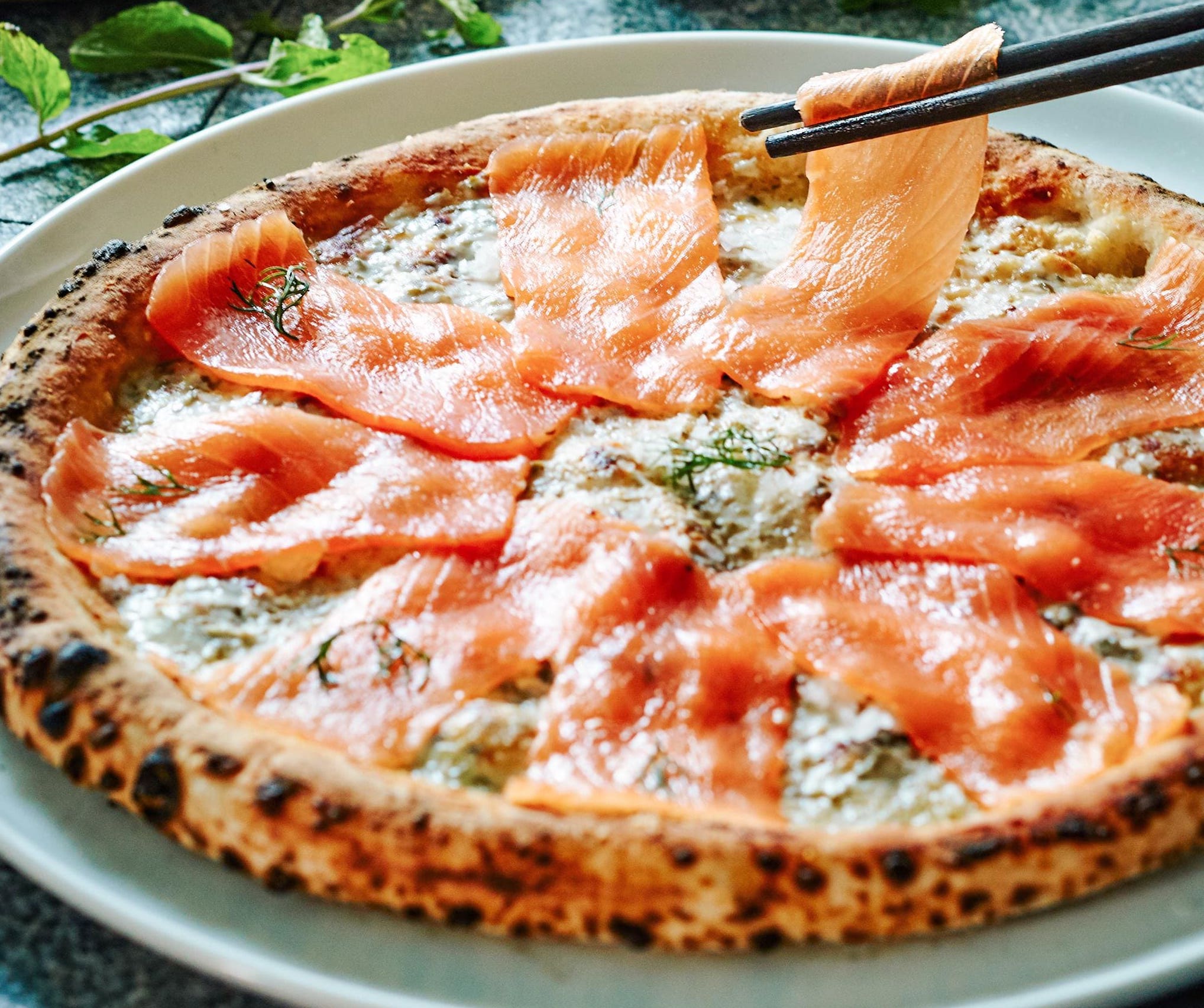 Salmon Sashimi with Onion Ricotta Cheese Sauce Pizza